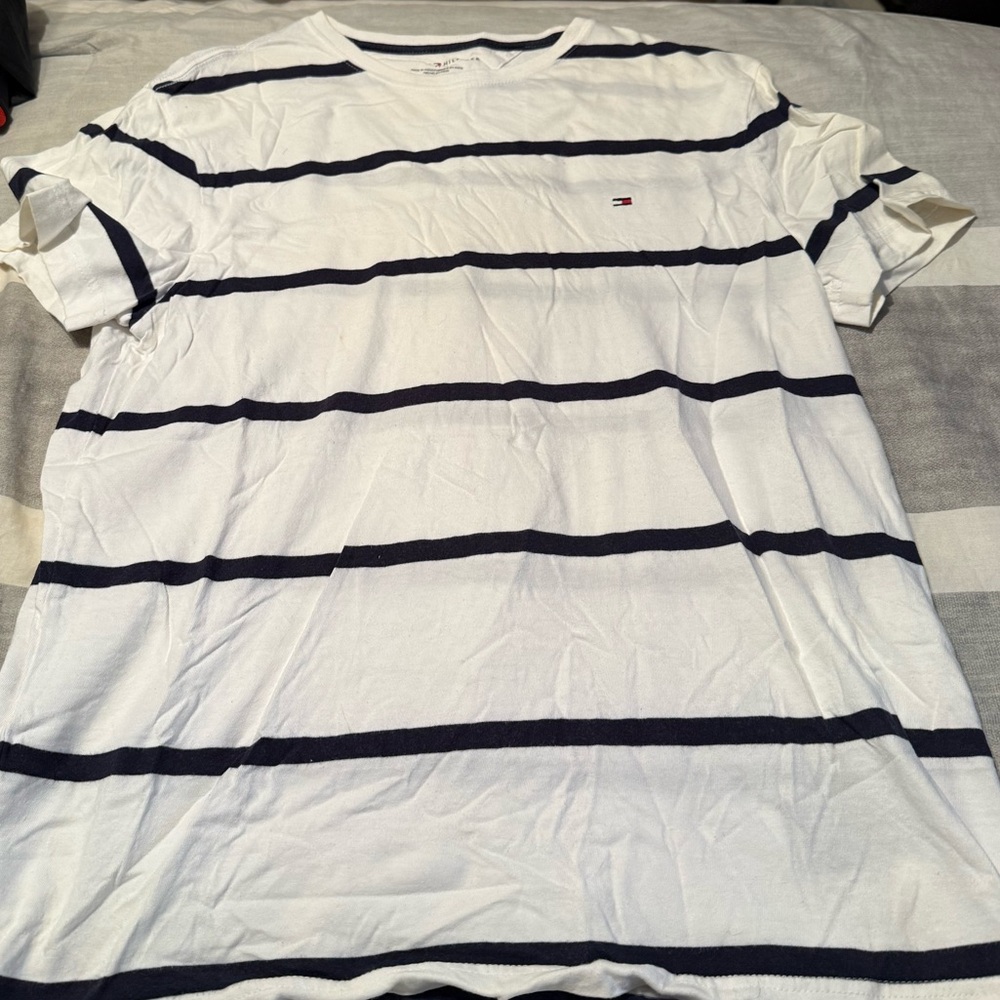Tommy Hilfiger Men's Short Sleeve White and Navy Tee